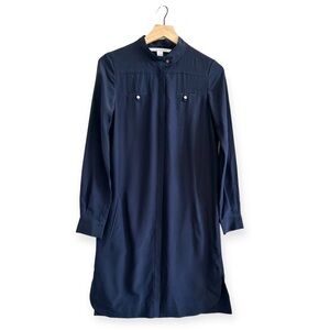 Diane Von Furstenberg Marianna Navy Silk Shirt Dress, Size 2